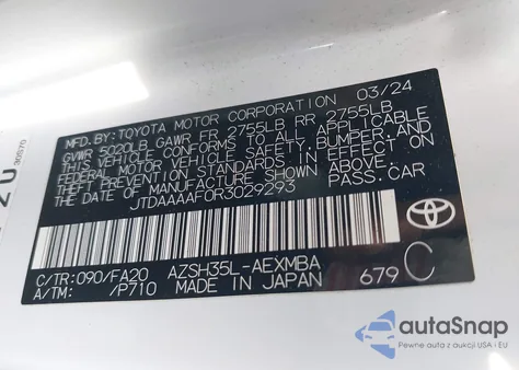 2024 Toyota Crown Xle z USA, uszkodzony, nr VIN JTDAAAAF0R3029293